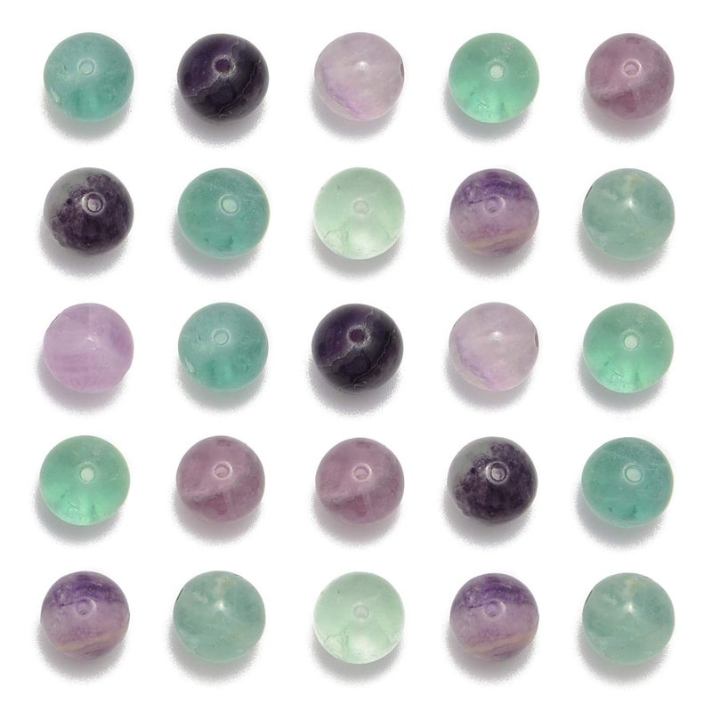 NCB 100Pcs 8mm Natural Stone Gemstone Round Loose Stone Spacer Energy Healing Beads with Free Crystal Stretch Cord for Jewelry Making (Colorful Fluorite, 100Beads) - Image 1